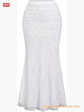 Elegant Lace Bodycon Fishtail Skirt High Waisted Midi